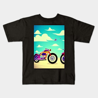 DREAMY RETRO MOTORCYCLE ON A BEACH Kids T-Shirt